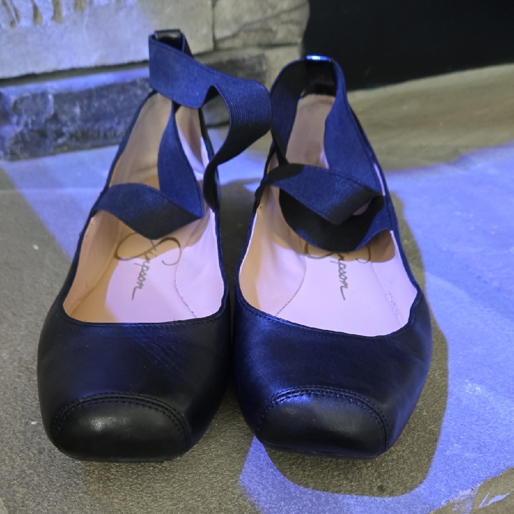 Jessica Simpson Stretch-Strap Black Leather Flats - Women